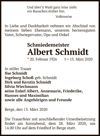 Traueranzeige von Albert Schmidt von Uelzen