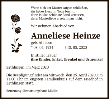 Traueranzeige von Anneliese Heinze von Uelzen