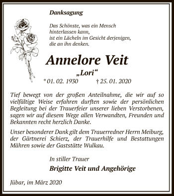 Traueranzeige von Annelore Veit von Uelzen