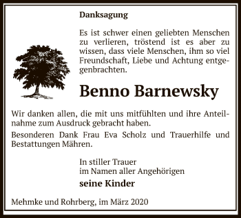 Traueranzeige von Benno Barnewsky von Uelzen