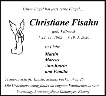 Traueranzeige von Christiane Fisahn von Uelzen