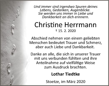 Traueranzeige von Christine Herrmann von Uelzen