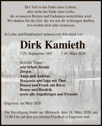 Traueranzeige von Dirk Kamieth von Uelzen