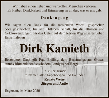 Traueranzeige von Dirk Kamieth von Uelzen