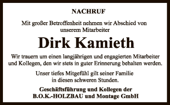 Traueranzeige von Dirk Kamieth von Uelzen