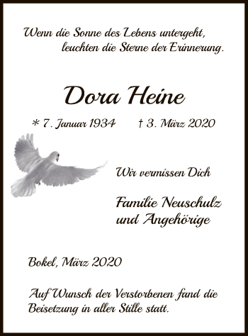 Traueranzeige von Dora Heine von Uelzen