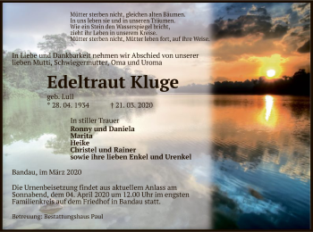 Traueranzeige von Edeltraut Kluge von Uelzen