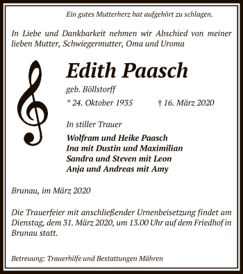 Traueranzeige von Edith Paasch von Uelzen