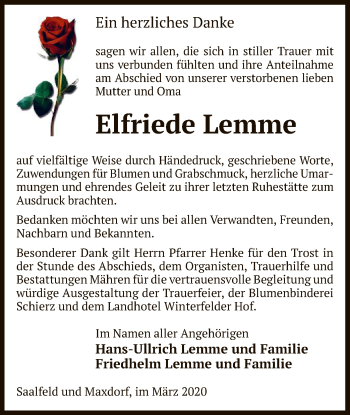 Traueranzeige von Elfriede Lemme von Uelzen