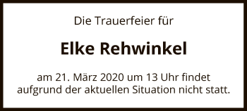 Traueranzeige von Elke Rehwinkel von Uelzen