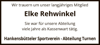 Traueranzeige von Elke Rehwinkel von Uelzen