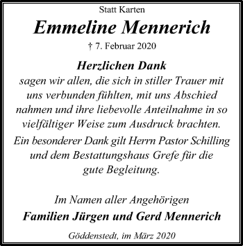 Traueranzeige von Emmeline Mennerich von Uelzen