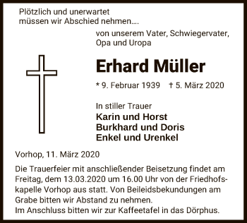 Traueranzeige von Erhard Müller von Uelzen