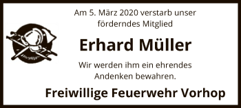 Traueranzeige von Erhard Müller von Uelzen