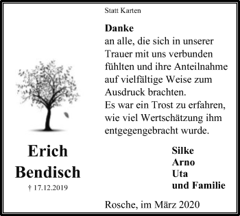 Traueranzeige von Erich Bendisch von Uelzen