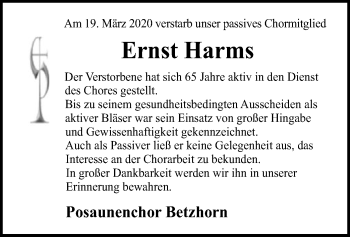 Traueranzeige von Ernst Harms von Uelzen