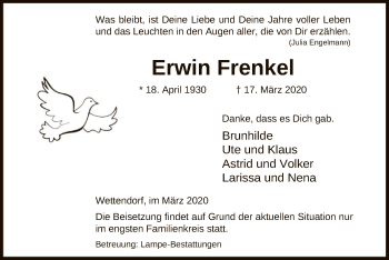 Traueranzeige von Erwin Frenkel von Uelzen