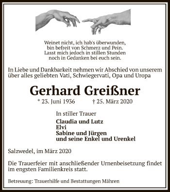 Traueranzeige von Gerhard Greißner von Uelzen