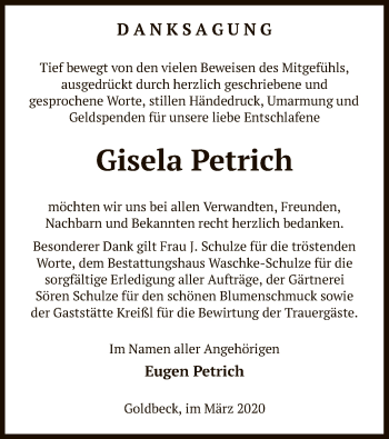 Traueranzeige von Gisela Petrich von Uelzen