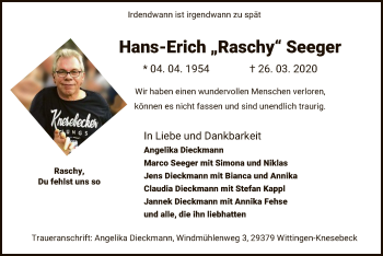 Traueranzeige von Hans-Erich  Seeger von Uelzen