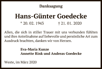 Traueranzeige von Hans-Günter Goedecke von Uelzen