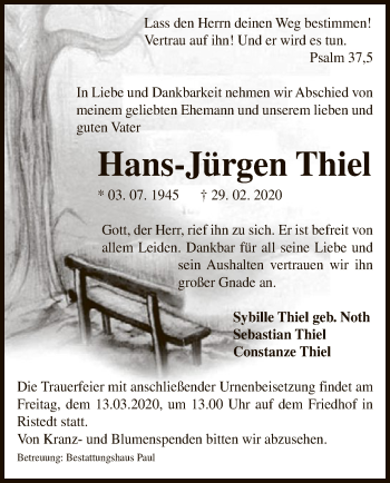 Traueranzeige von Hans-Jürgen Thiel von Uelzen