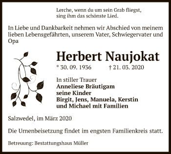 Traueranzeige von Herbert Naujokat von Uelzen