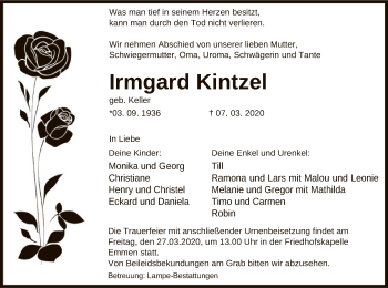 Traueranzeige von Irmgard Kintzel von Uelzen