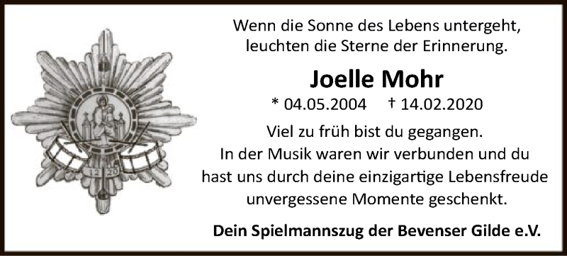  Traueranzeige für Joelle Mohr vom 04.03.2020 aus Uelzen