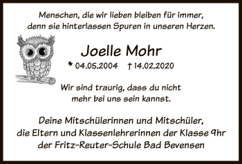 Traueranzeige von Joelle Mohr von Uelzen