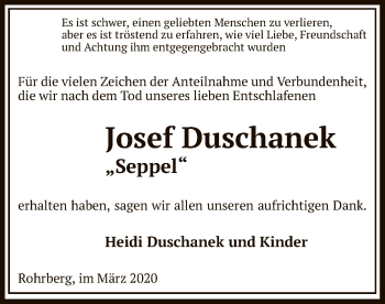 Traueranzeige von Josef Duschanek von Uelzen