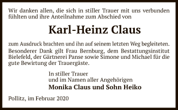 Traueranzeige von Karl-Heinz Claus von Uelzen