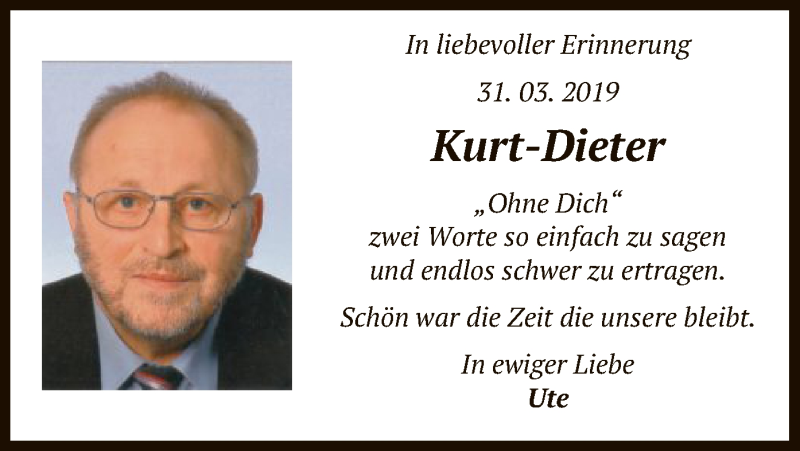  Traueranzeige für Kurt-Dieter Eimler vom 31.03.2020 aus Uelzen