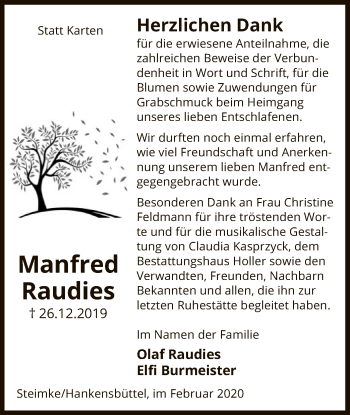 Traueranzeige von Manfred Raudies von Uelzen