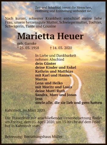 Traueranzeige von Marietta Heuer von Uelzen