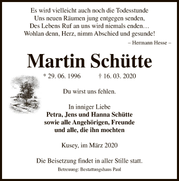 Traueranzeige von Martin Schütte von Uelzen