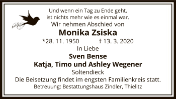 Traueranzeige von Monika Zsiska von Uelzen