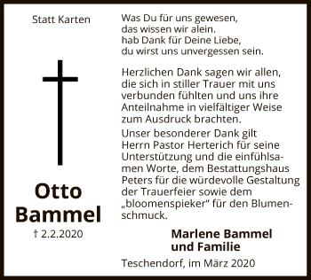 Traueranzeige von Otto Bammel von Uelzen