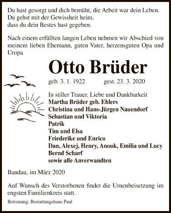 Traueranzeige von Otto Brüder von Uelzen