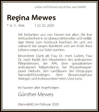 Traueranzeige von Regina Mewes von Uelzen