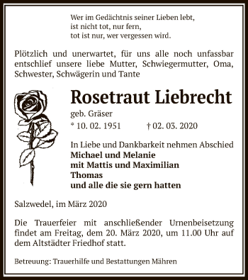 Traueranzeige von Rosetraut Liebrecht von Uelzen