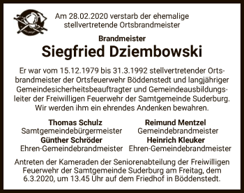 Traueranzeige von Siegfried Dziembowski von Uelzen