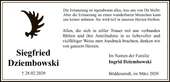 Traueranzeige von Siegfried Dziembowski von Uelzen