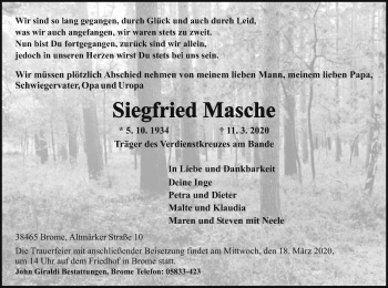 Traueranzeige von Siegfried Masche von Uelzen