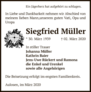 Traueranzeige von Siegfried Müller von Uelzen