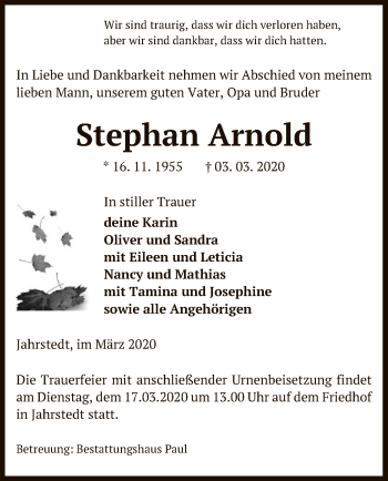 Traueranzeige von Stephan Arnold von Uelzen