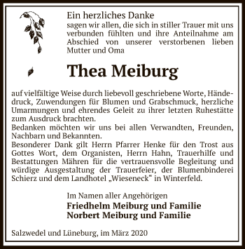 Traueranzeige von Thea Meiburg von Uelzen