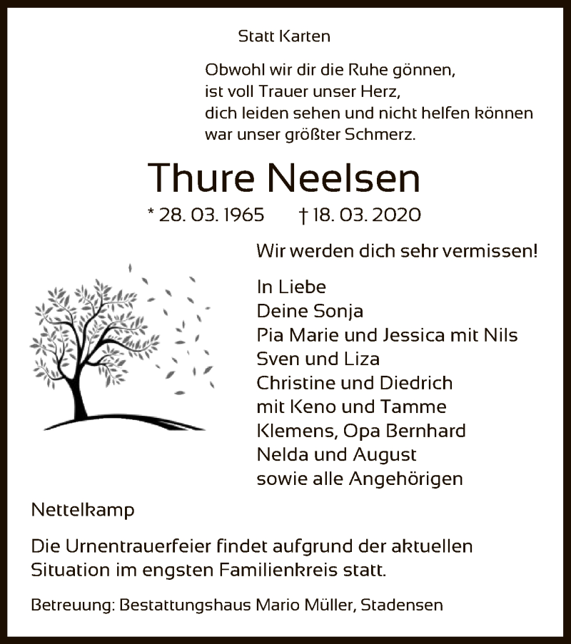  Traueranzeige für Thure Neelsen vom 21.03.2020 aus Uelzen