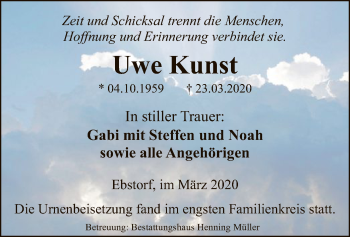 Traueranzeige von Uwe Kunst von Uelzen