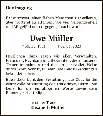 Traueranzeige von Uwe Müller von Uelzen